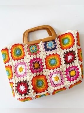Street Level || Handmade Granny Square Crochet Top Handle Bag Purse Rainbow